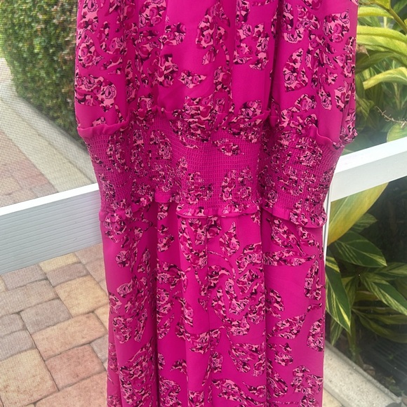 NWT Merien Hall sz 14 Pink Pattern Smocked Waist Sleeveless Halter Dress NEW - Picture 14 of 17